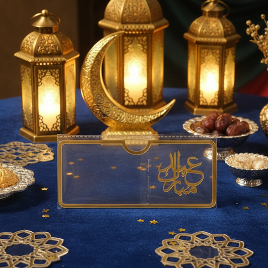 3 Acrylic Transparent EID Mubarak Eidi Envelope – Elegant Eid Money Holder & Festive Decoration