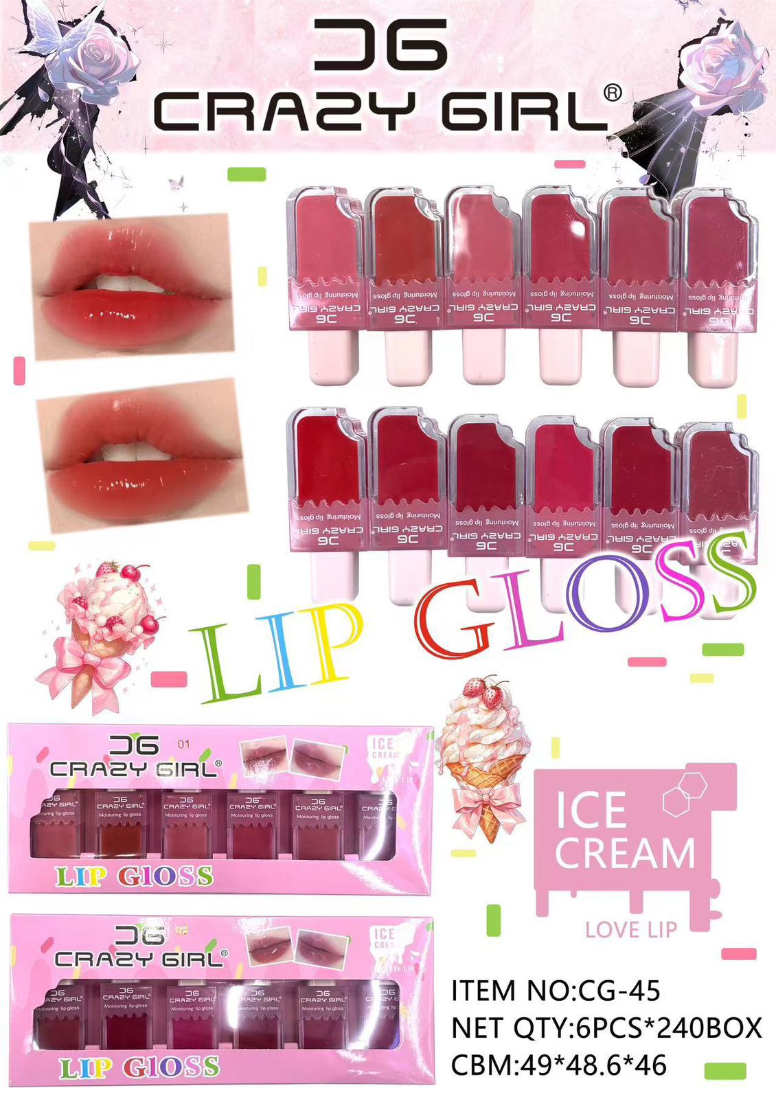 Pack of 6  Crazy Girl Ice cream Matte Lipgloss